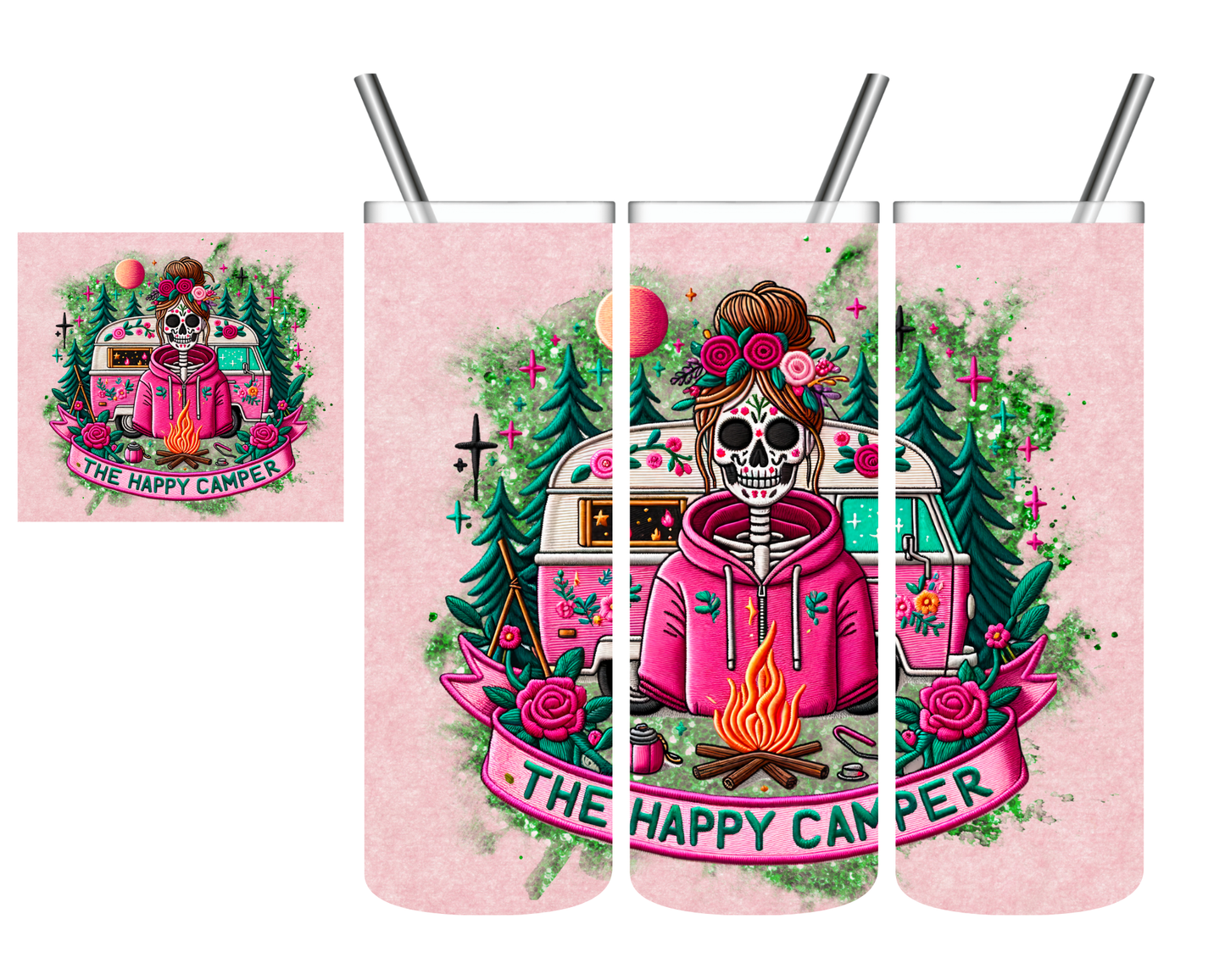 The Happy Camper Skeleton Camping 20 oz Tumbler