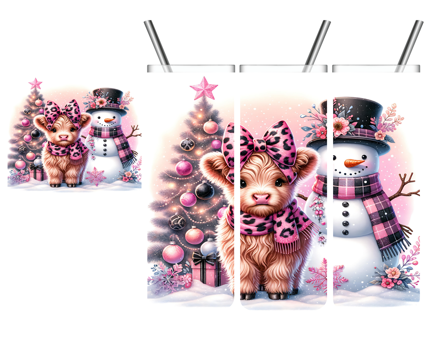 Pink Highland Snowman Christmas 20 oz Tumbler