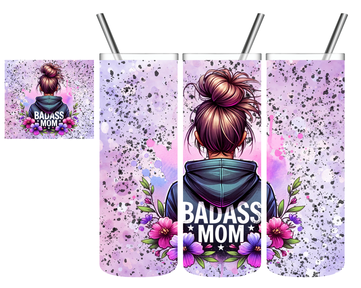 Badass Mom Messy Bun 20 oz Tumbler