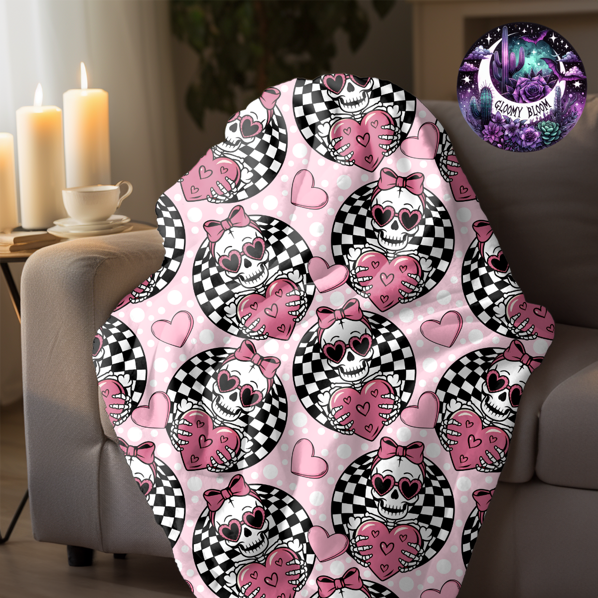 Skeleton Hearts Goth Super Soft Throw Blanket Valentine's Day Blanket