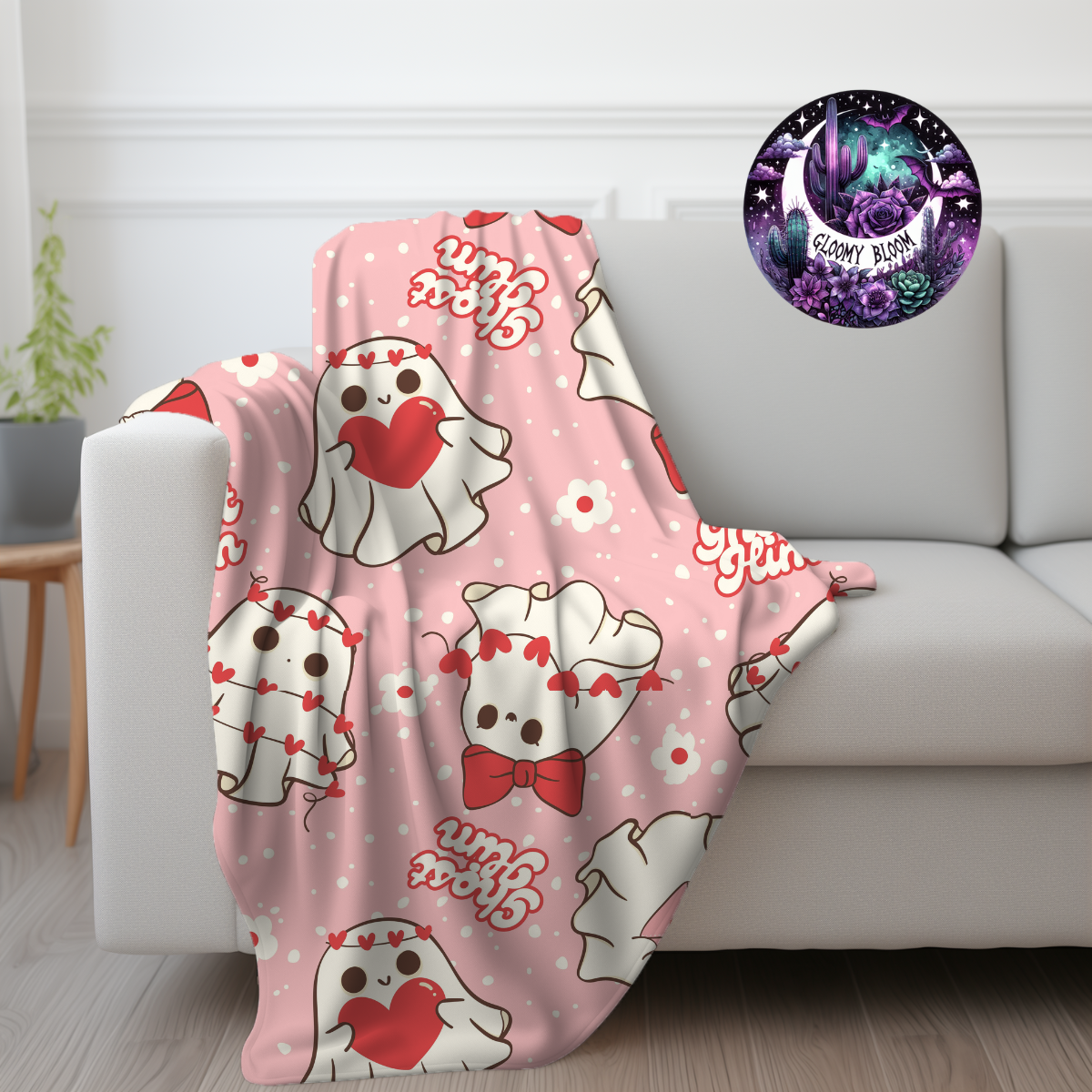 Plush Blanket Ghost Him Retro Pink Ghost Valentine's Day Blanket