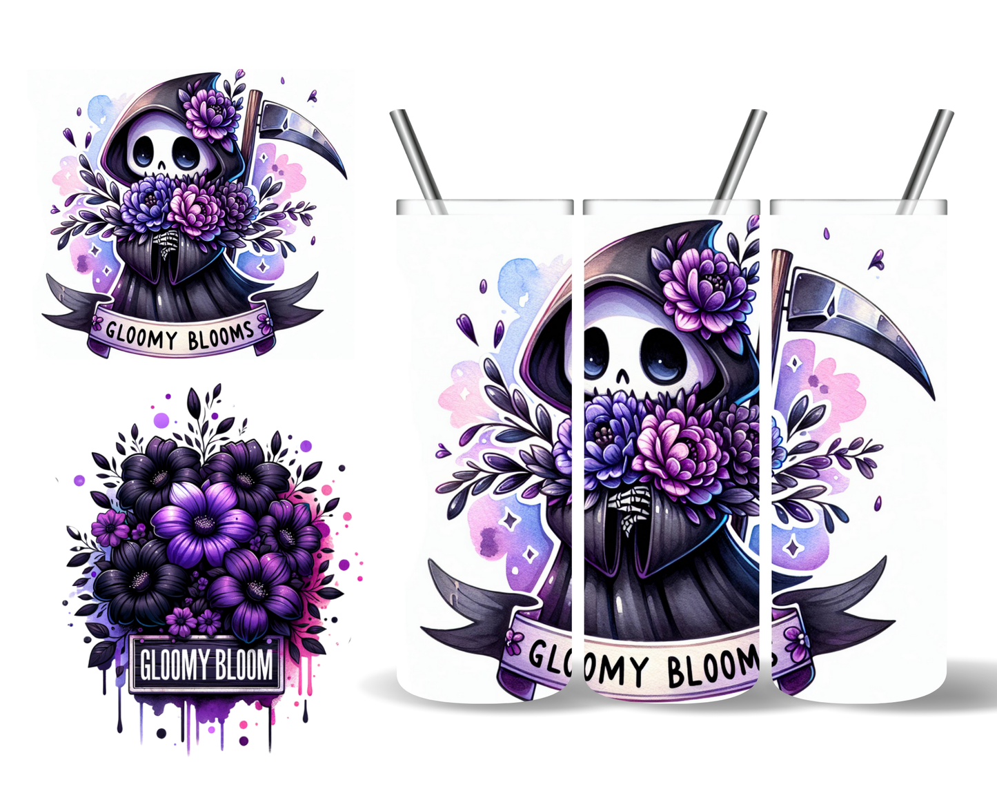 Gloomy Bloom Grim Reaper Floral 20 oz Tumbler