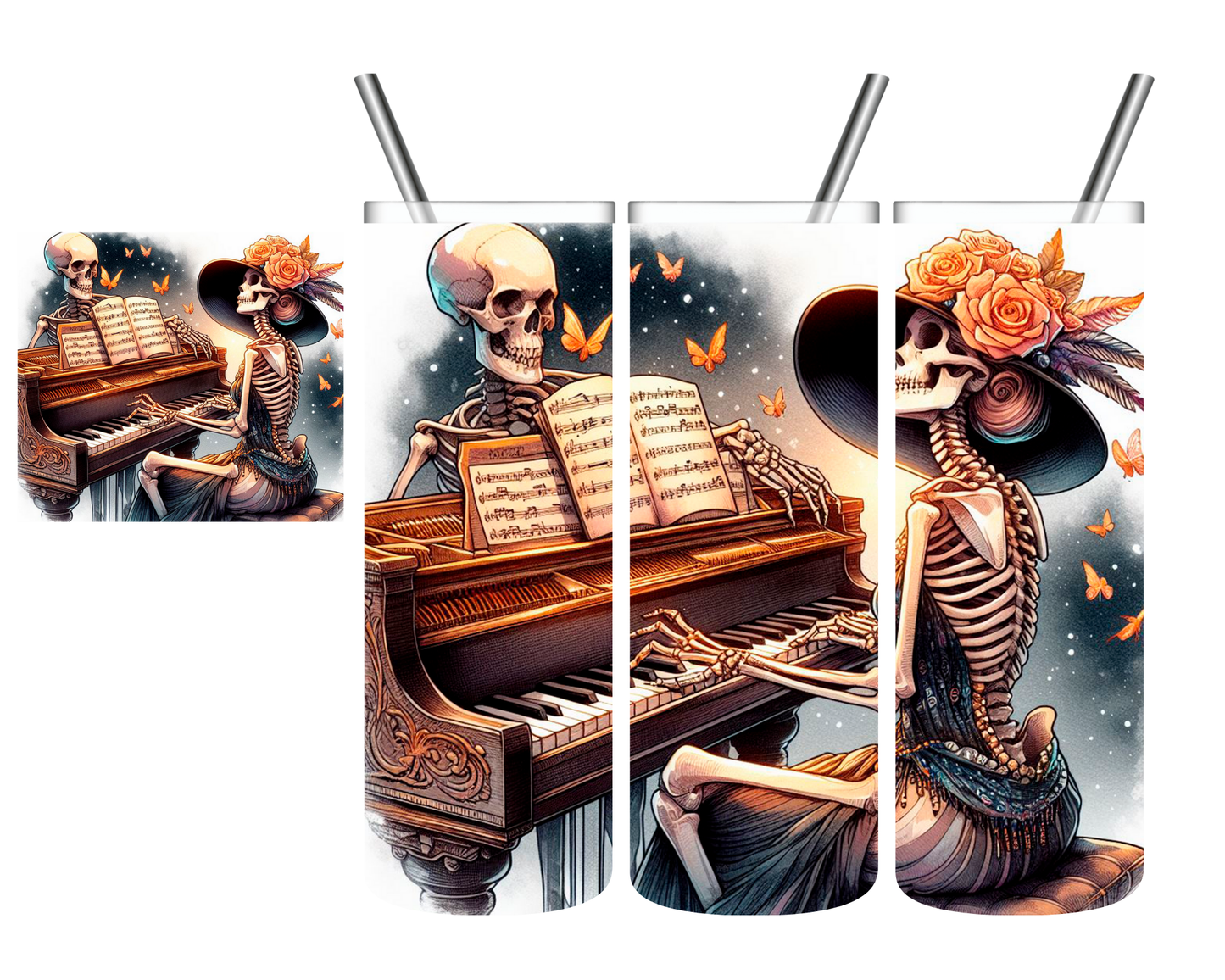 Piano Playing Skeleton 20 oz Tumbler