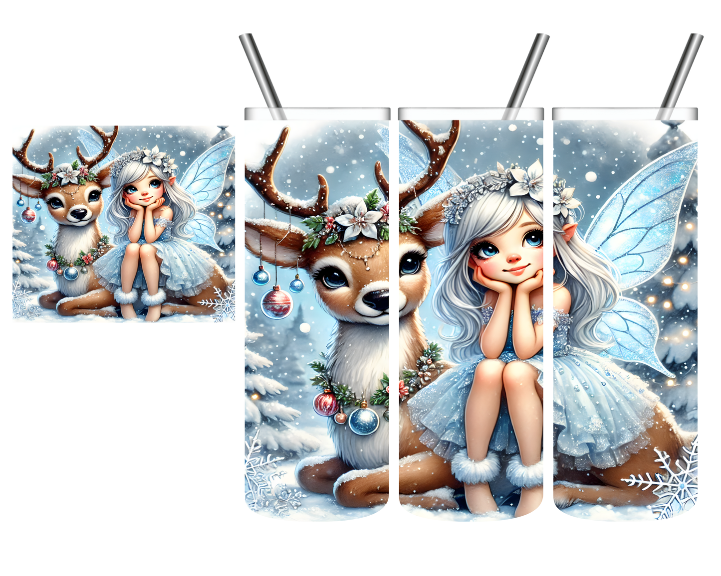 Snowy Reindeer Fairy Christmas 20 oz Tumbler