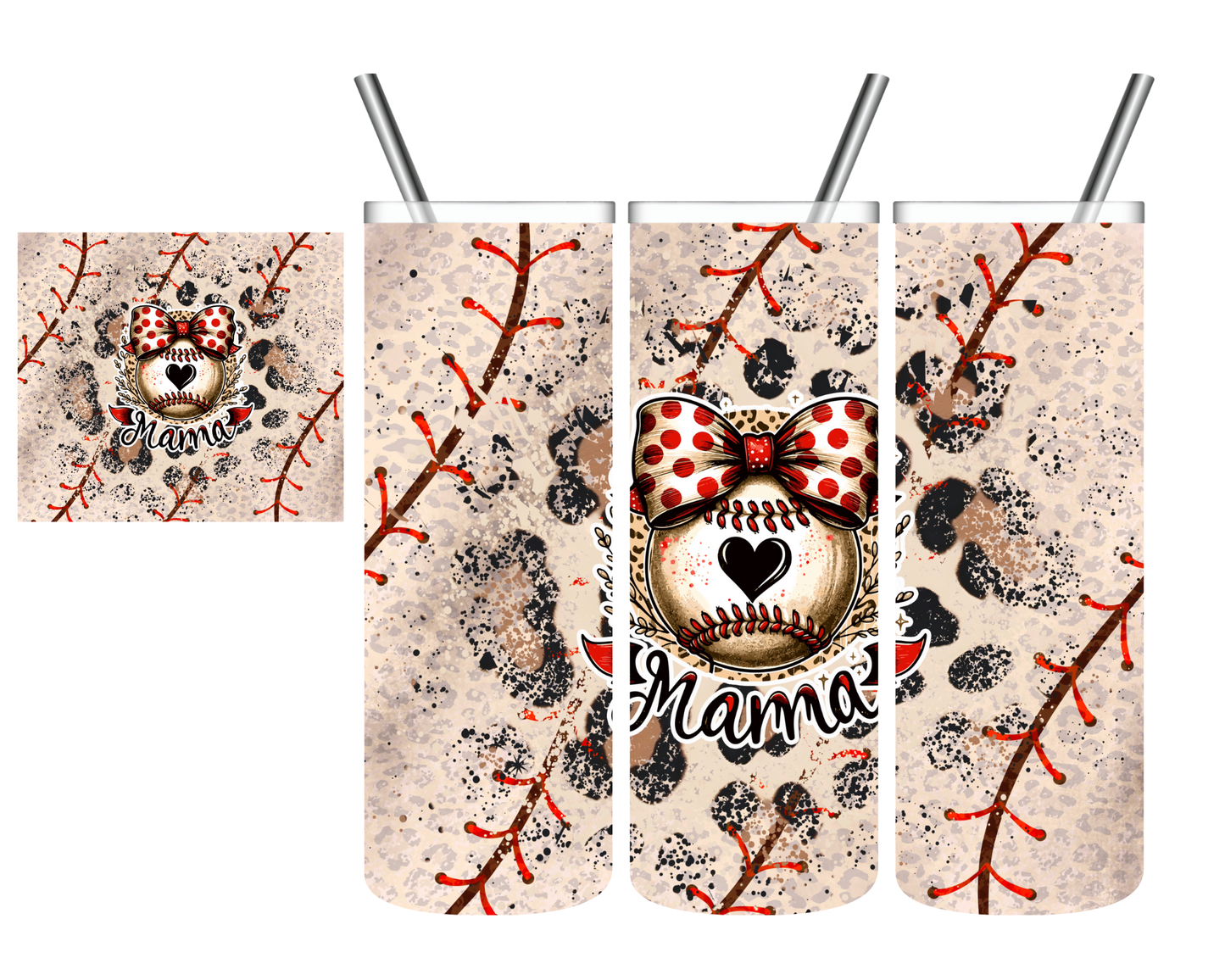 Vintage Baseball Mama Leopard 20 oz Tumbler