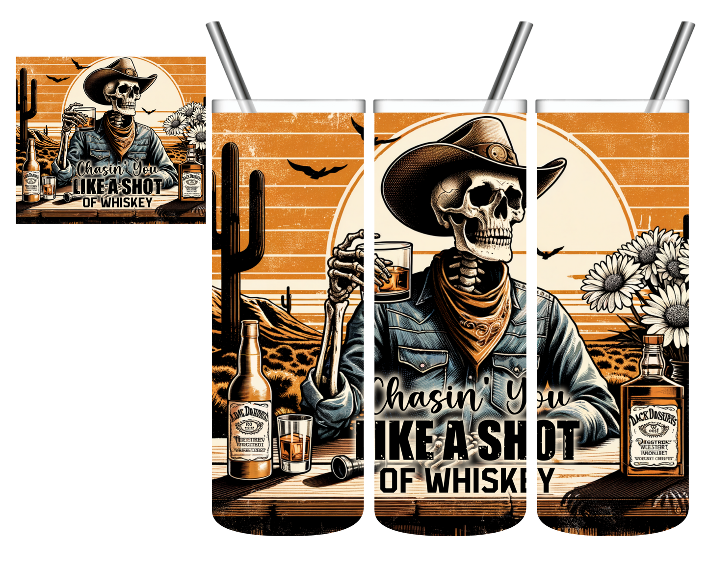Shot of Whiskey Western Skeleton 20 oz Tumbler