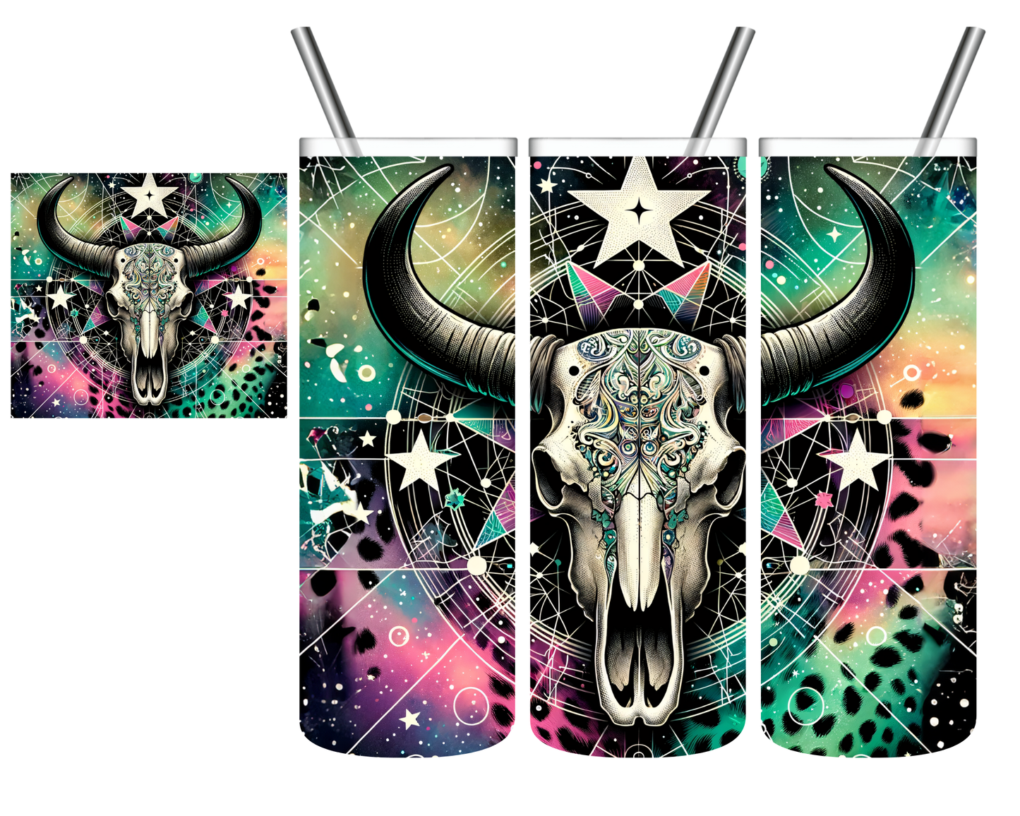 Galaxy Cow Skull 20 oz Tumbler