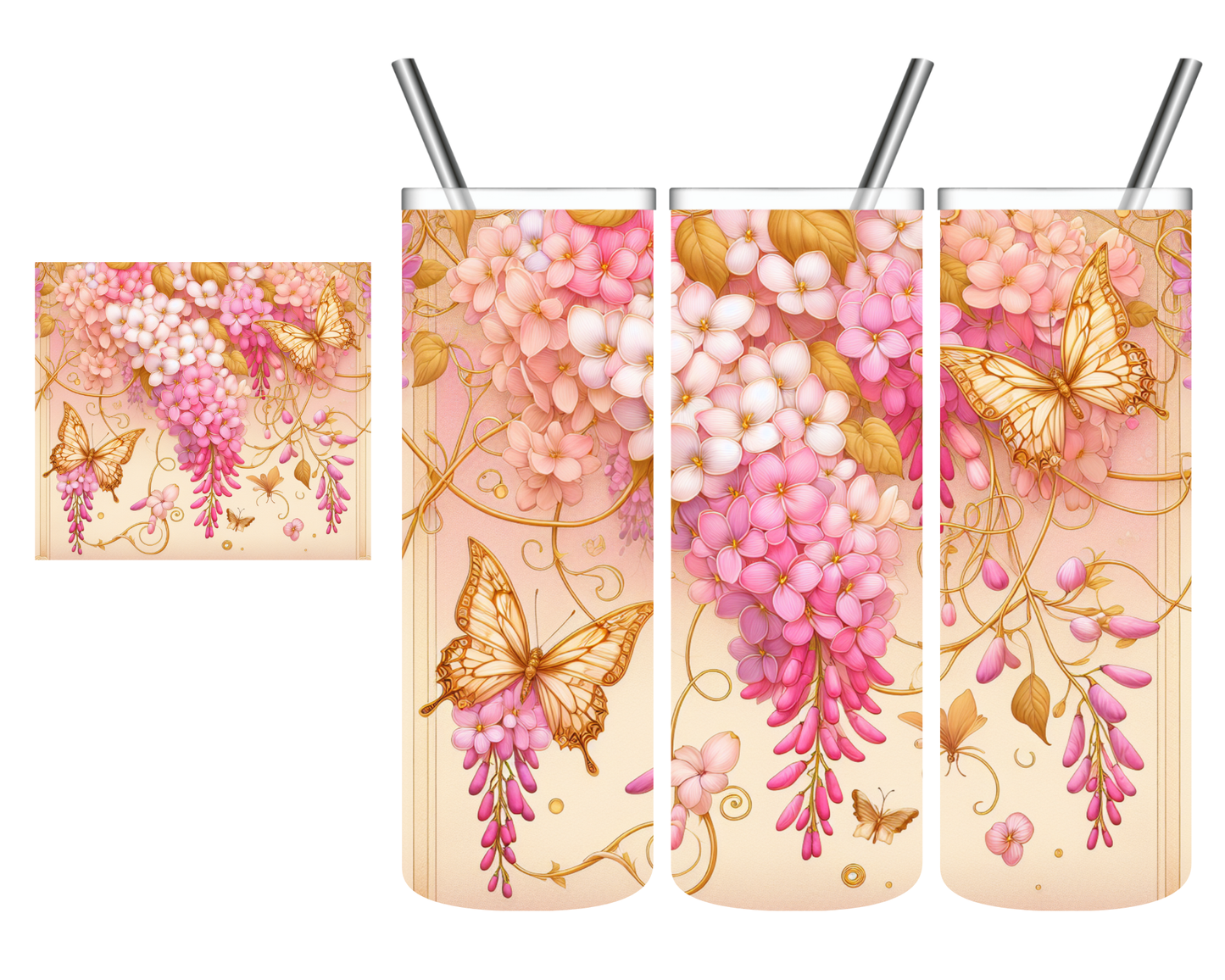 Wisteria Gold Butterflies 20 oz Tumbler