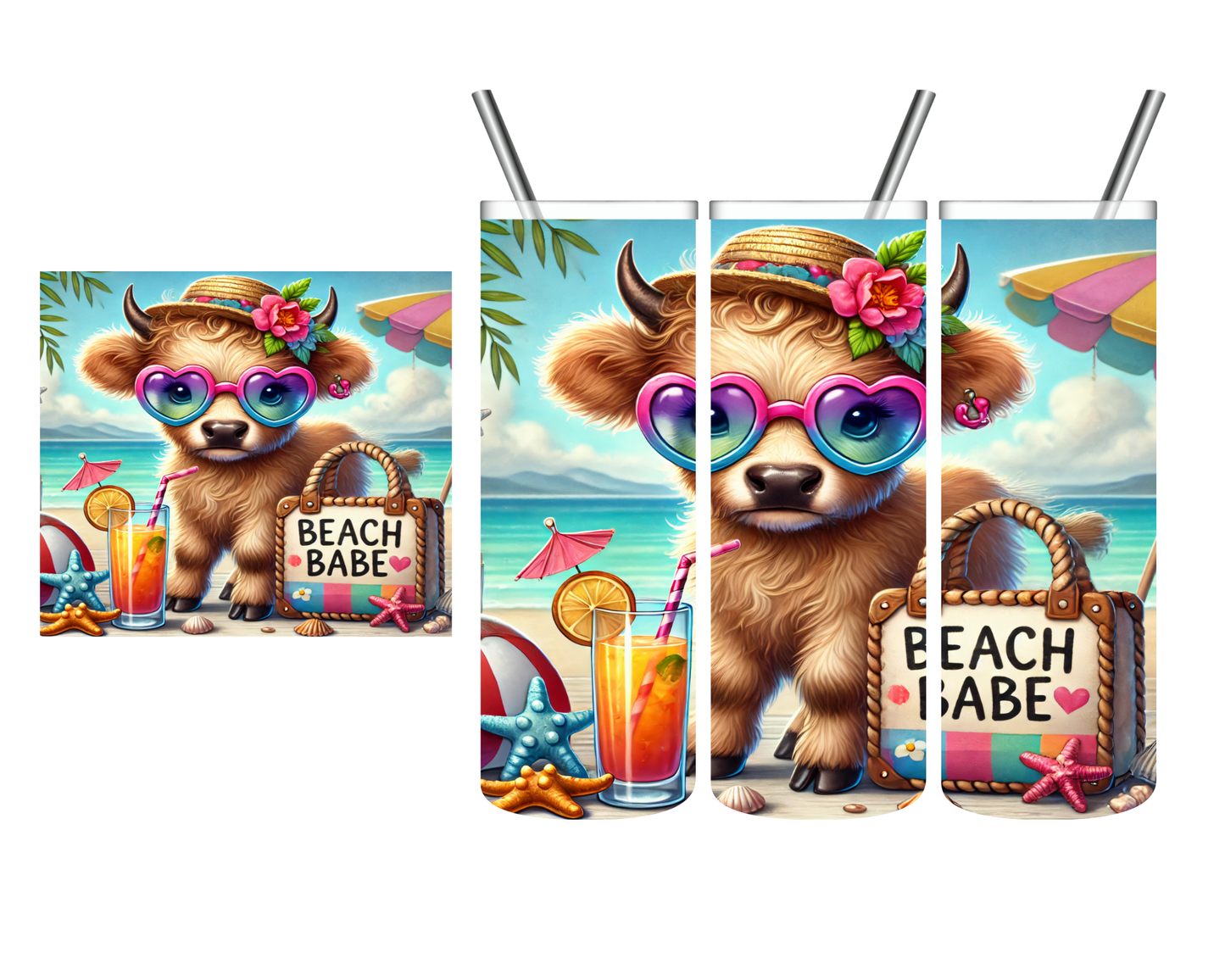 Beach Bum Highland Cow 20 oz Tumbler