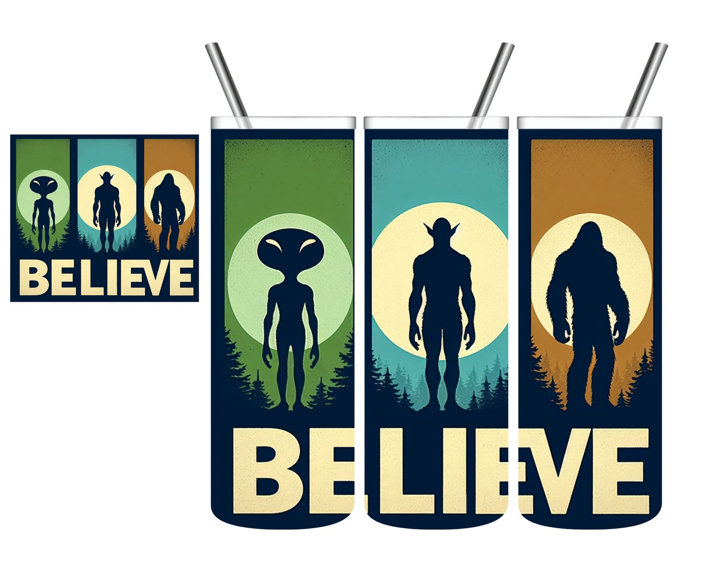 Believe Monsters Aliens Sasquatch 20 oz Tumbler