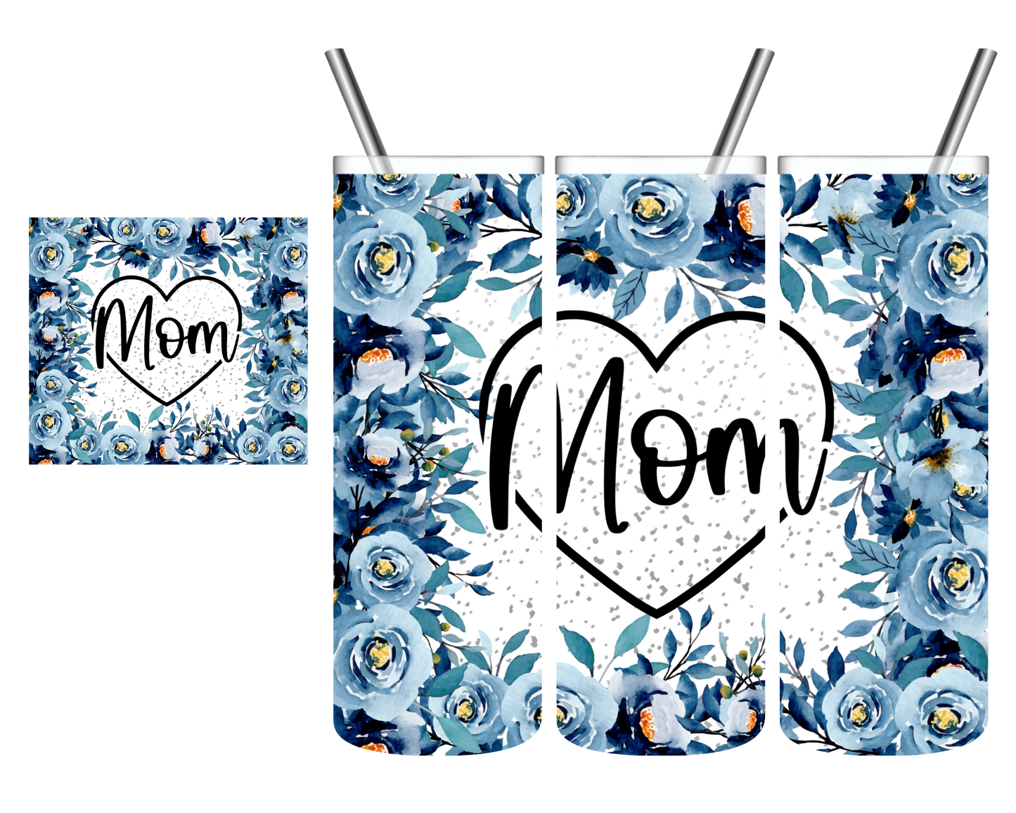 Blue Floral Mom 20 oz Tumbler