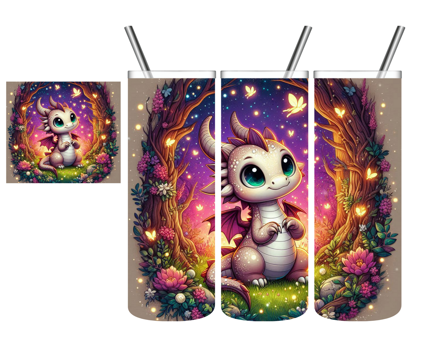 Purple Cartoon Dragon 20 oz Tumbler