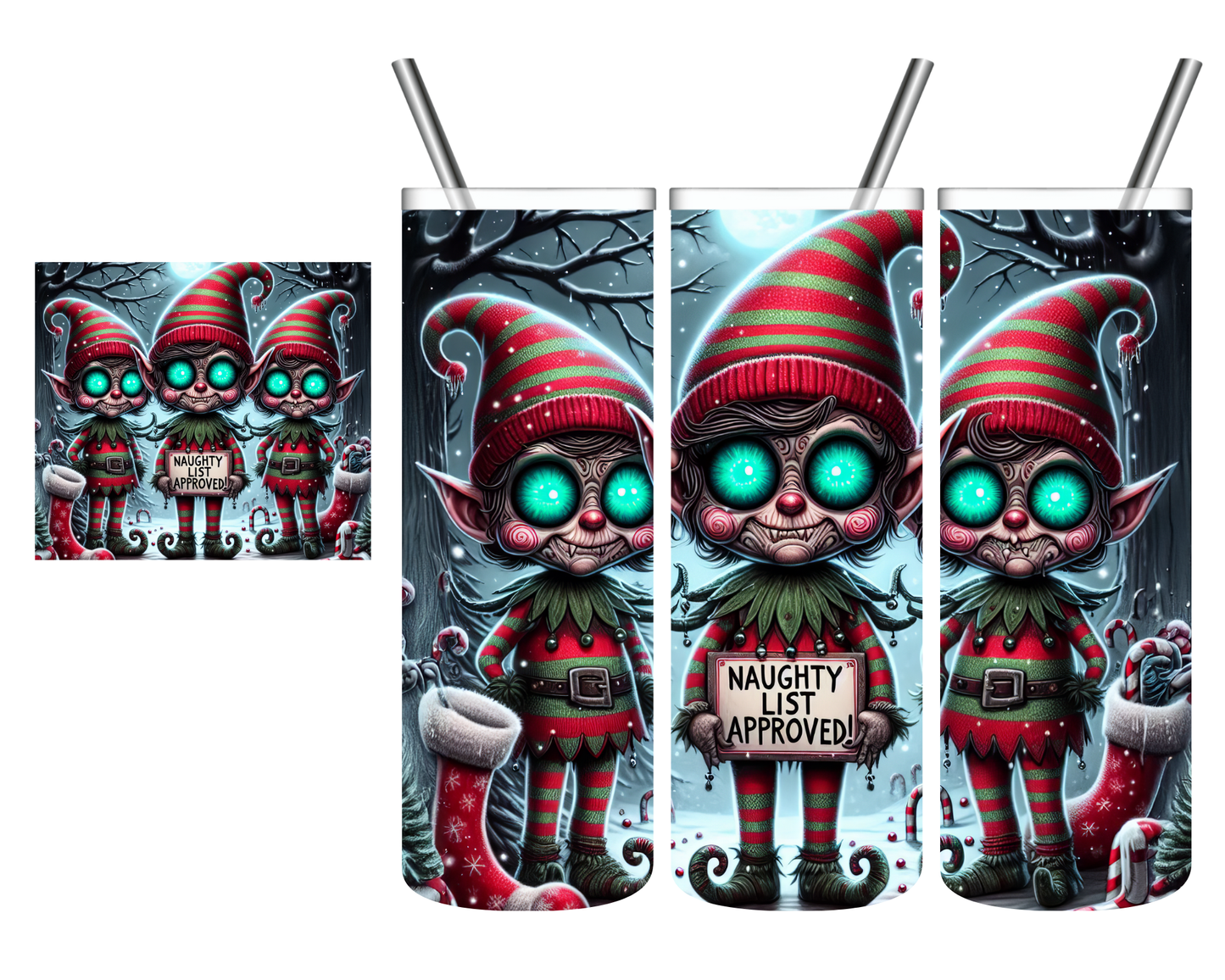 Naughty List Approved Elves Scary Christmas 20 oz Tumbler