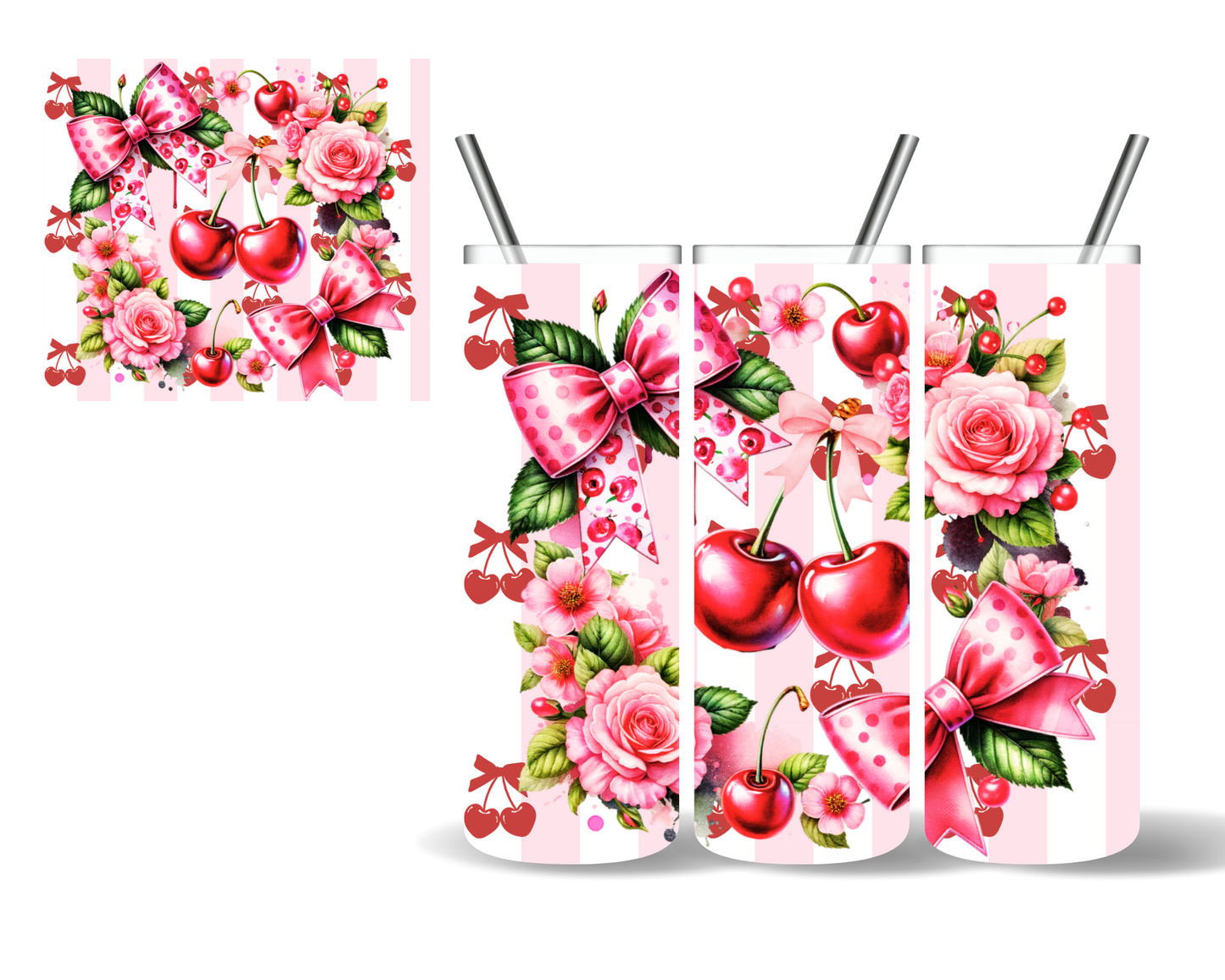 Floral Cherries & Bows 20 oz Tumbler