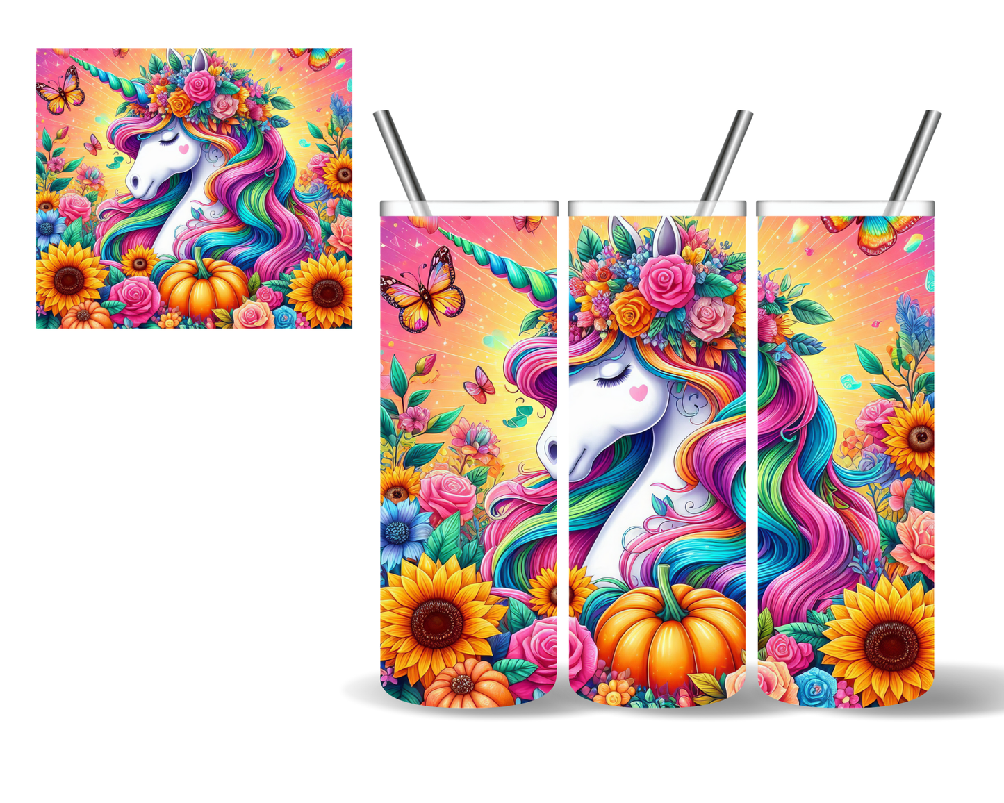 Fall Rainbow Unicorn 20 oz Tumbler