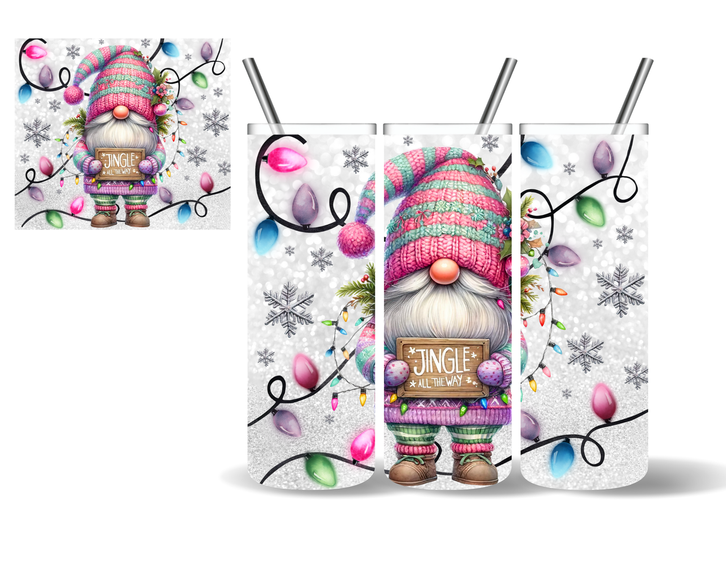 Jingle All The Way Christmas Gnome 20 oz Tumbler