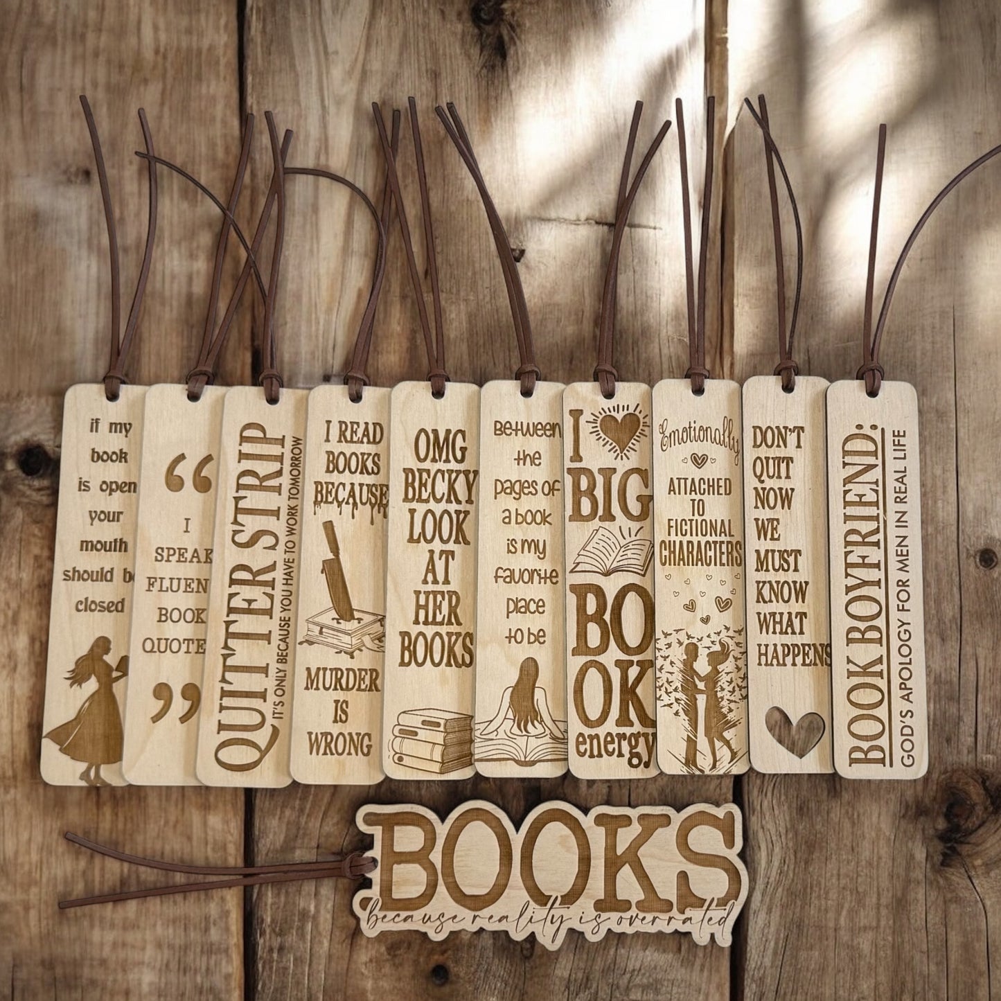 Engraved Wooden Bookmark with Leather Tassel – Personalized Bookish Gift for Readers & BookTok Fans