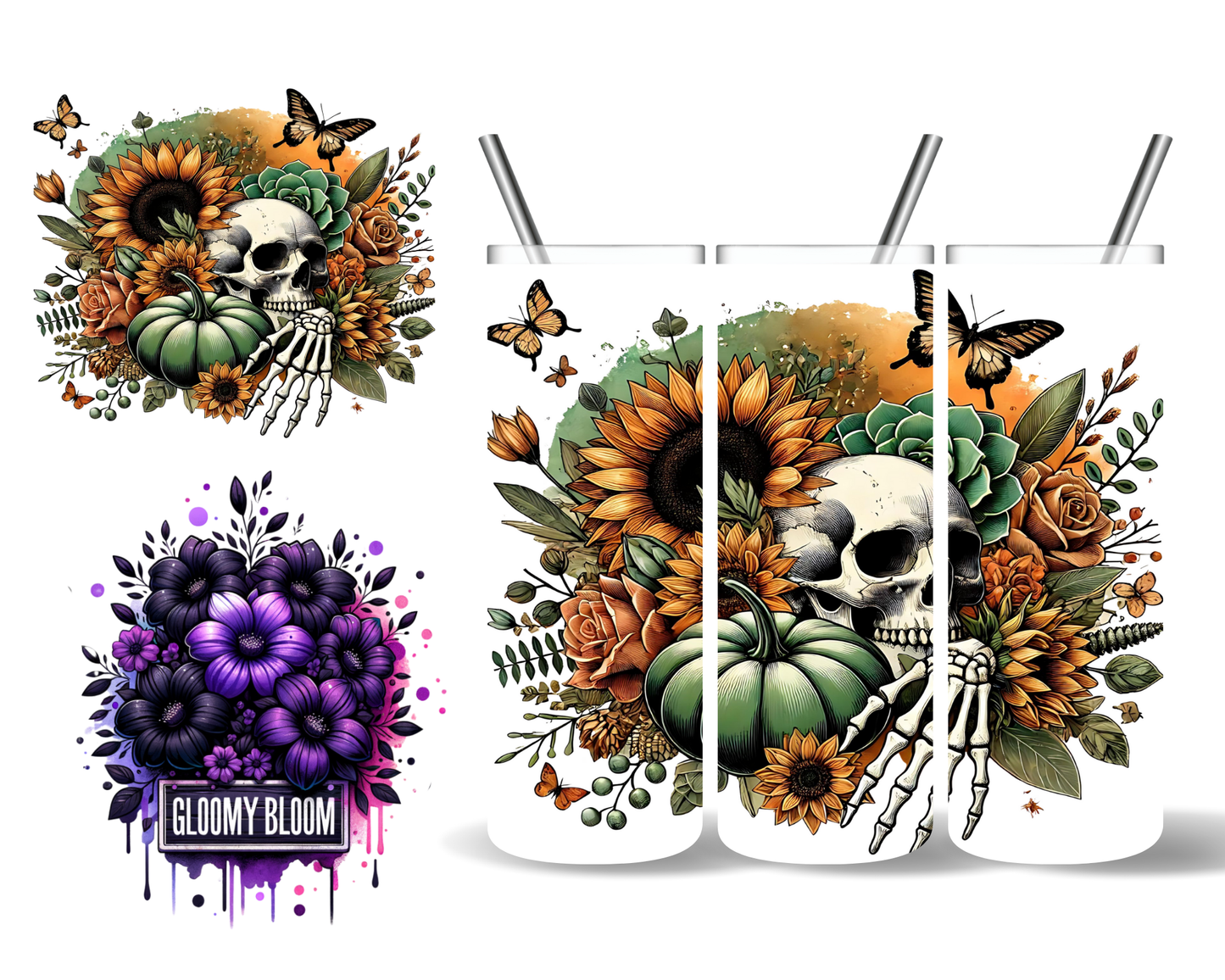 Fall Skull Floral Halloween 20 oz Tumbler