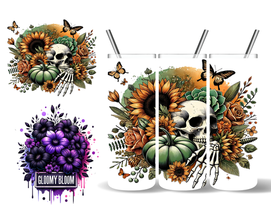 Fall Skull Floral Halloween 20 oz Tumbler