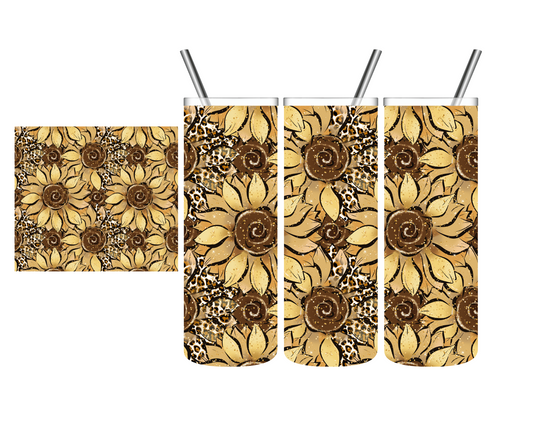 Beautiful Sunflower Leopard Floral 20 oz Tumbler