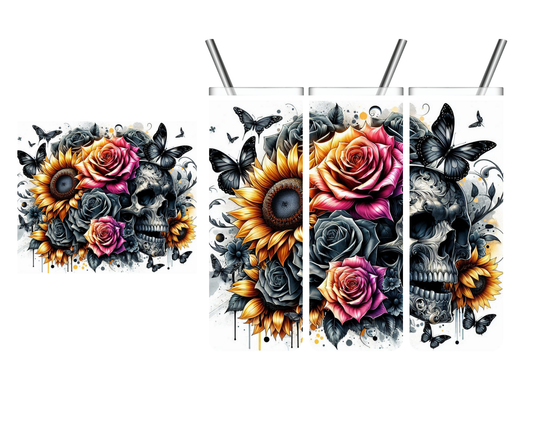 Black Floral Skull 20 oz Tumbler