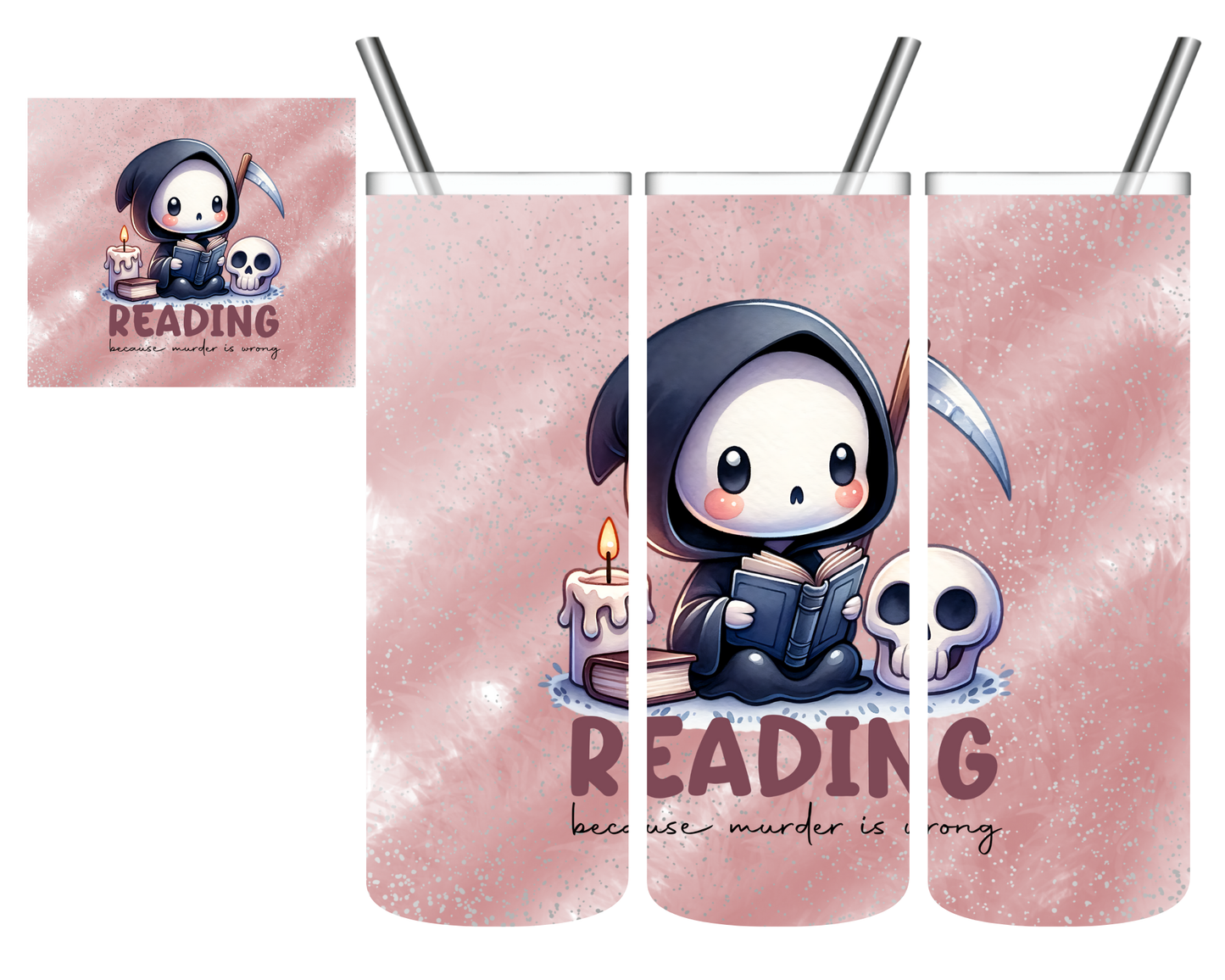 Reading Because Murder is Wrong Books Grim Reaper 20 oz Tumbler