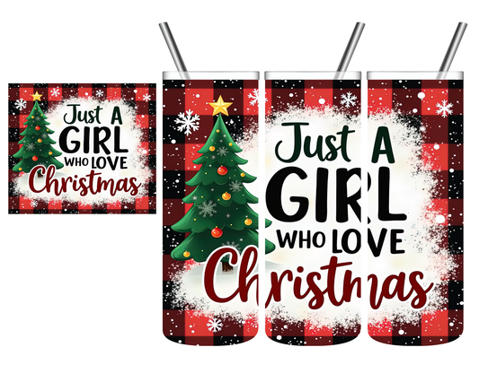 Just a Girl Who Loves Christmas Plaid 20 oz Tumbler