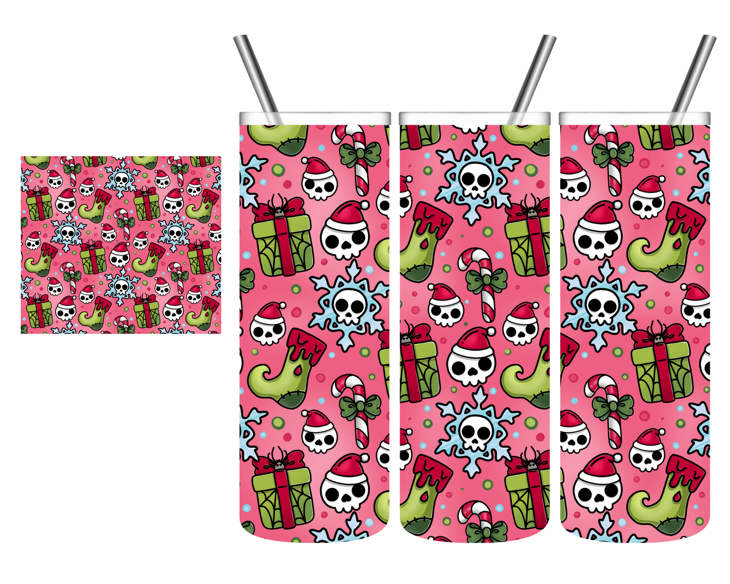 Pink Skull Christmas 20 oz Tumbler