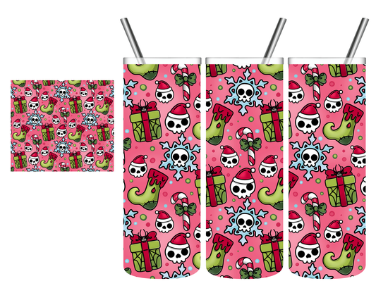 Pink Skull Christmas 20 oz Tumbler