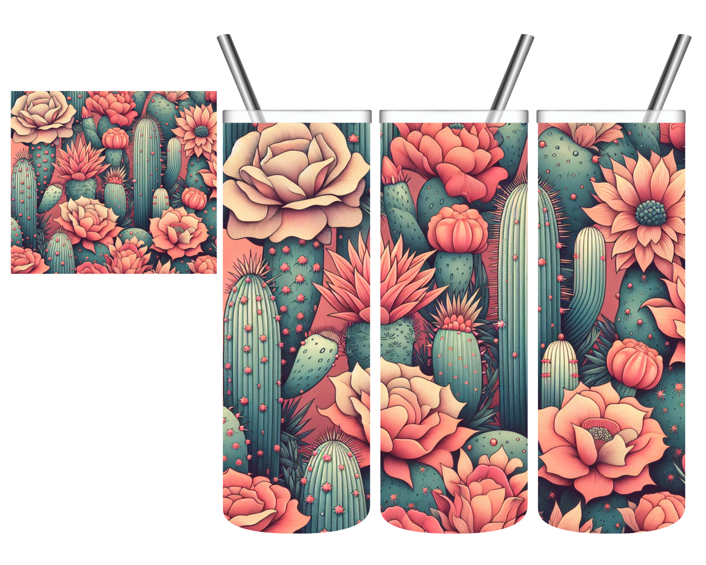 Coral Floral Cactus 20 oz Tumbler