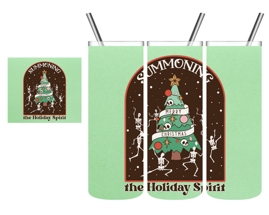 Summoning The Holiday Spirit Christmas Skeleton 20 oz Tumbler