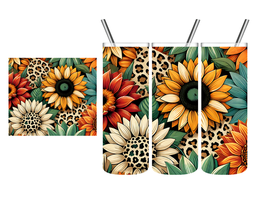 Fall Sunflower Leopard 20 oz Tumbler