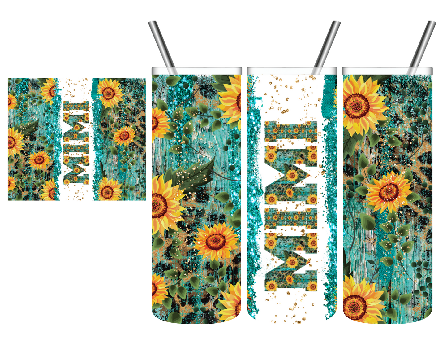 Personalized Turquoise Leopard Sunflower 20 oz Tumbler Mimi Gigi Mom Grandma Nana Mama
