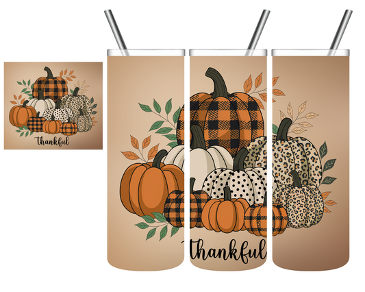 Thankful Plaid Pumpkin Fall Thanksgiving 20 oz Tumbler