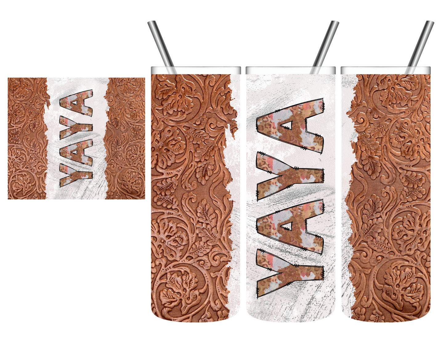 Personalized Tooled Leather Western 20 oz Tumbler YAYA Mimi Grandma Nonnie Mama Mom Mama Granny Gigi w