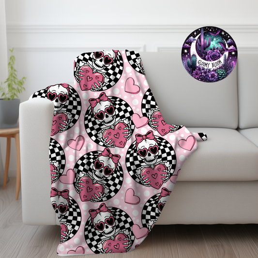 Skeleton Hearts Goth Super Soft Throw Blanket Valentine's Day Blanket