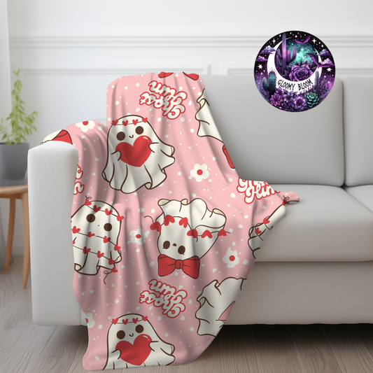 Plush Blanket Ghost Him Retro Pink Ghost Valentine's Day Blanket