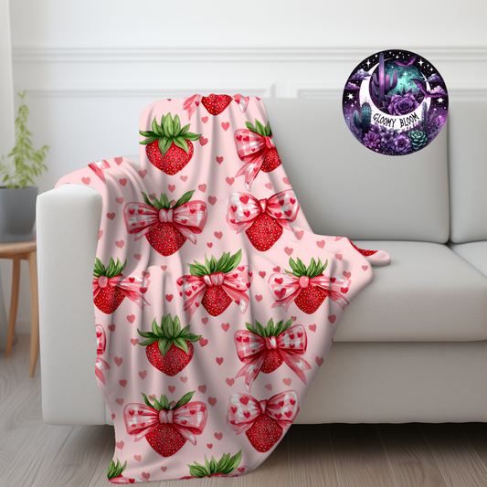 Plush Blanket - Trending Valentine's Day Strawberry Croquette Bow Gift for Her