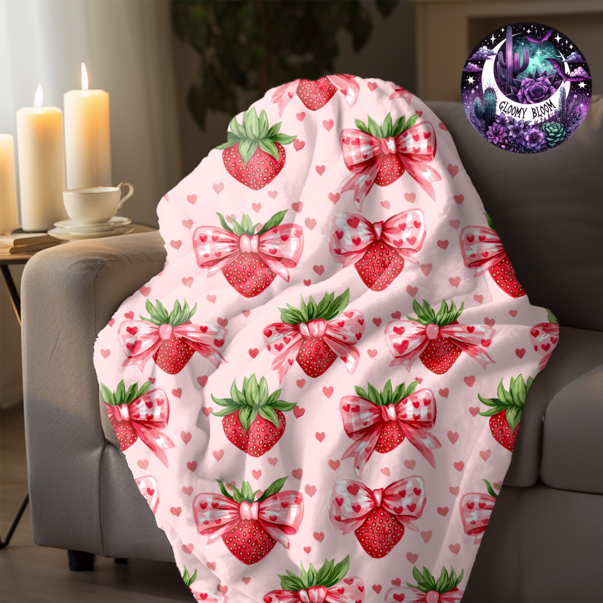 Plush Blanket - Trending Valentine's Day Strawberry Croquette Bow Gift for Her