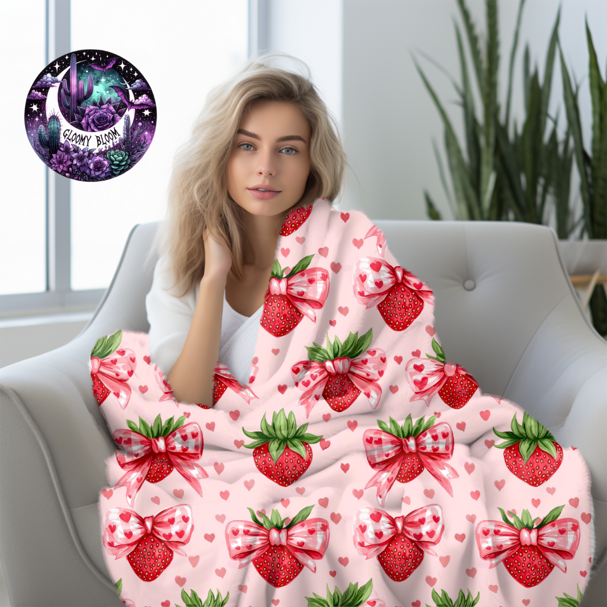 Plush Blanket - Trending Valentine's Day Strawberry Croquette Bow Gift for Her