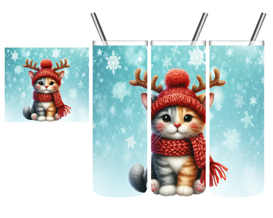 Reindeer Cat Christmas Winter 20 oz Tumbler