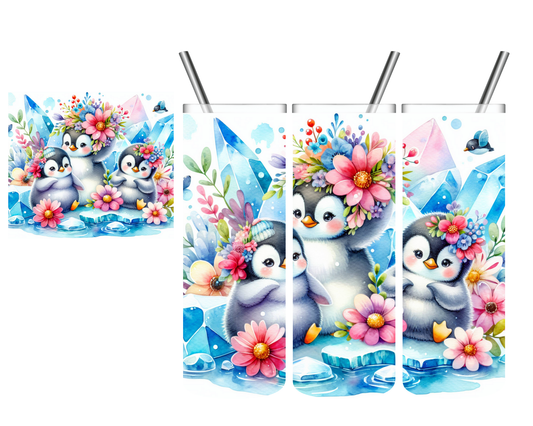 Floral Penguins 20 oz Tumbler