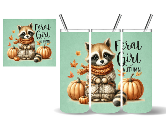 Blue Feral Girl Autumn Fall Raccoon 20 oz Tumbler