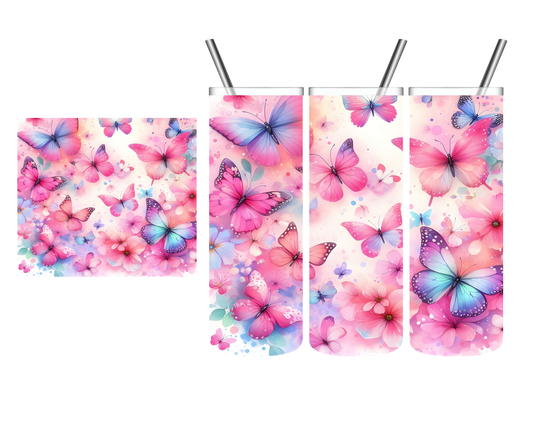 Pink Butterflies 20 oz Tumbler