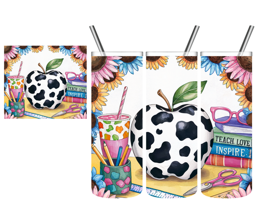 Cow Print Apple Teacher 20 oz Tumbler