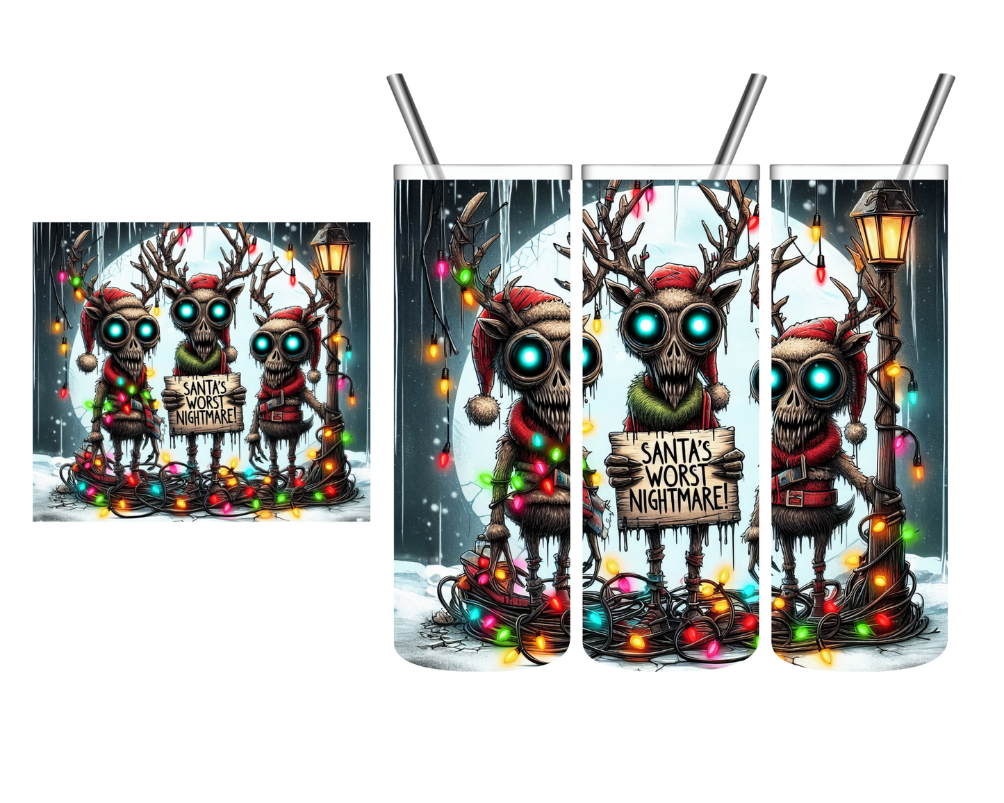 Santa's Worst Nightmare Spooky Reindeer Christmas 20 oz Tumbler
