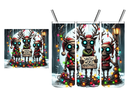 Santa's Worst Nightmare Spooky Reindeer Christmas 20 oz Tumbler