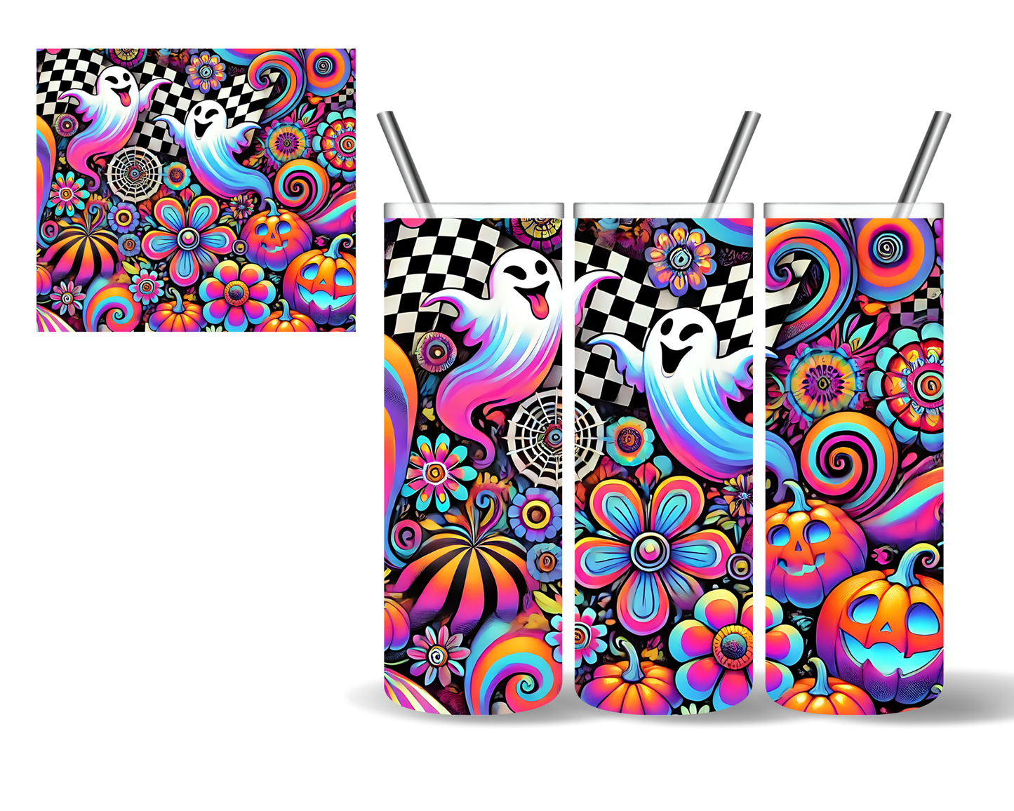 Retro Neon Ghosts Halloween 20 oz Tumbler