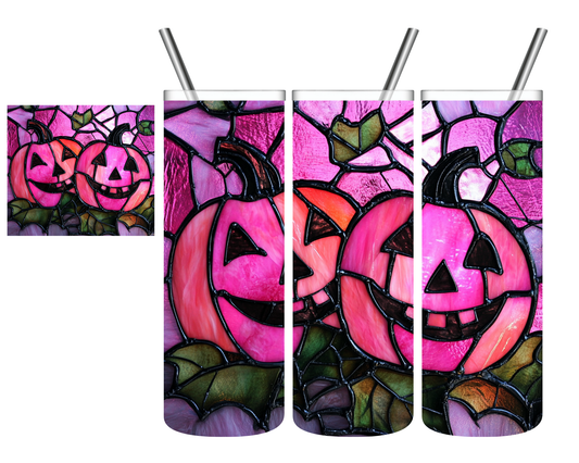 Stained Glass Pink Pumpkins 20 oz Tumbler