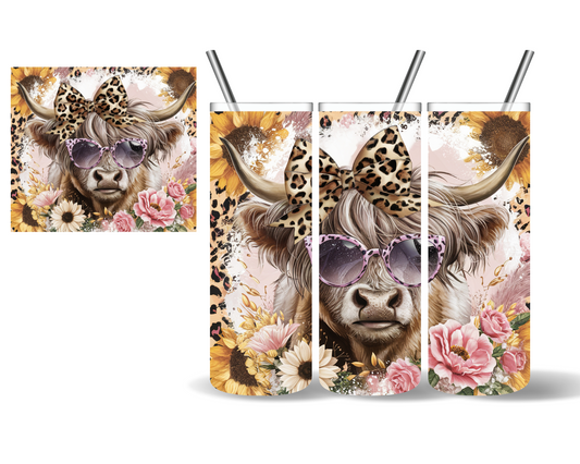 Leopard Bow Highland Cow 20 oz Tumbler